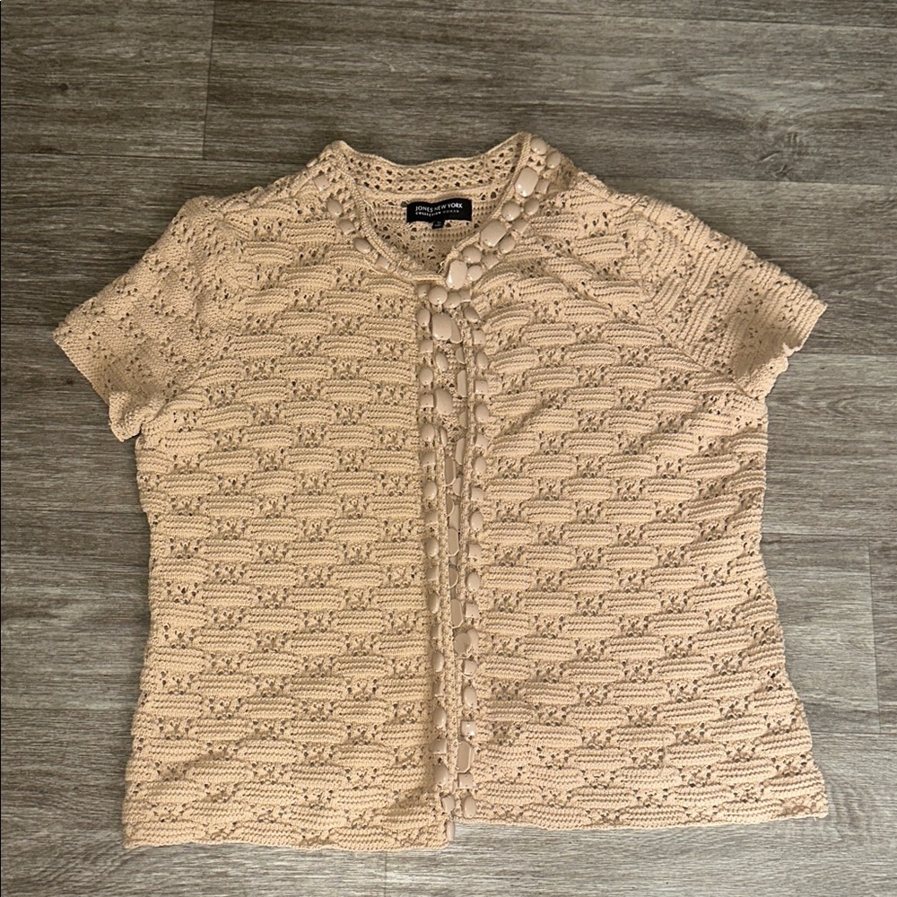 Vintage Jones NY collection blouse beige de crochet estilo bohemio size 1X.